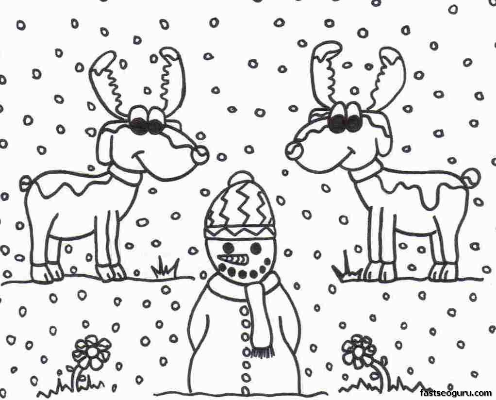 Printable coloring sheet of Christmas Reindeer And Snowman